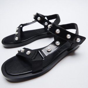 Zara Black Pearl Sandals